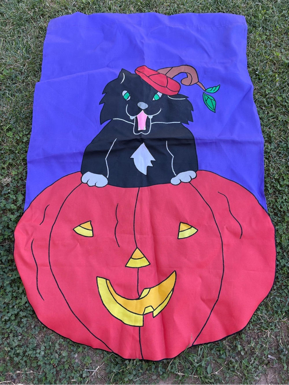 90’s Y2K Halloween Garden Porch Flag Creepy Cat Pumpkin Weird Jack O Lantern